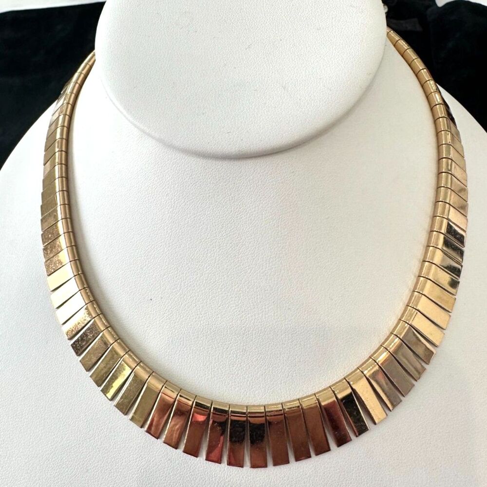 Vintage 80s 90s Egyptian Revival Collar Choker Gold Tone Necklace